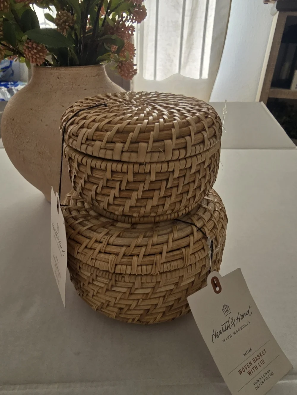 Woven Rattan Basket With Lid Natural Hearth & Hand With Magnolia Set Of Two